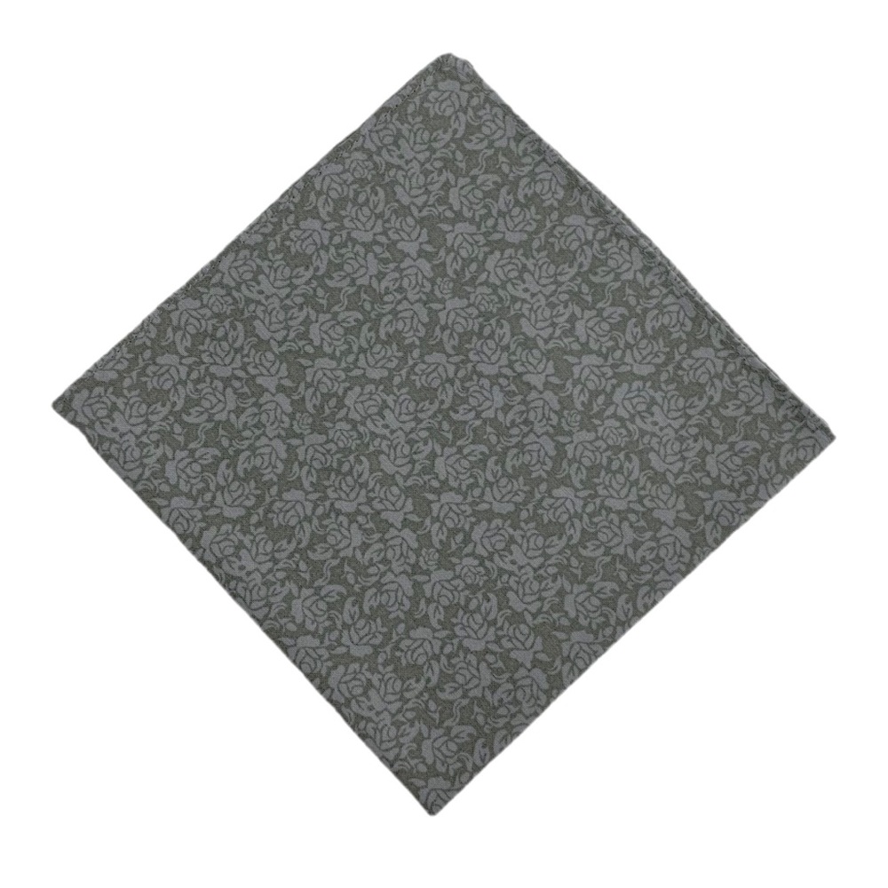 Taupe Green w/ Grey Floral Pocket Square Handkerchief